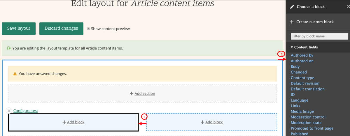 screenshot of layout builder in Drupal