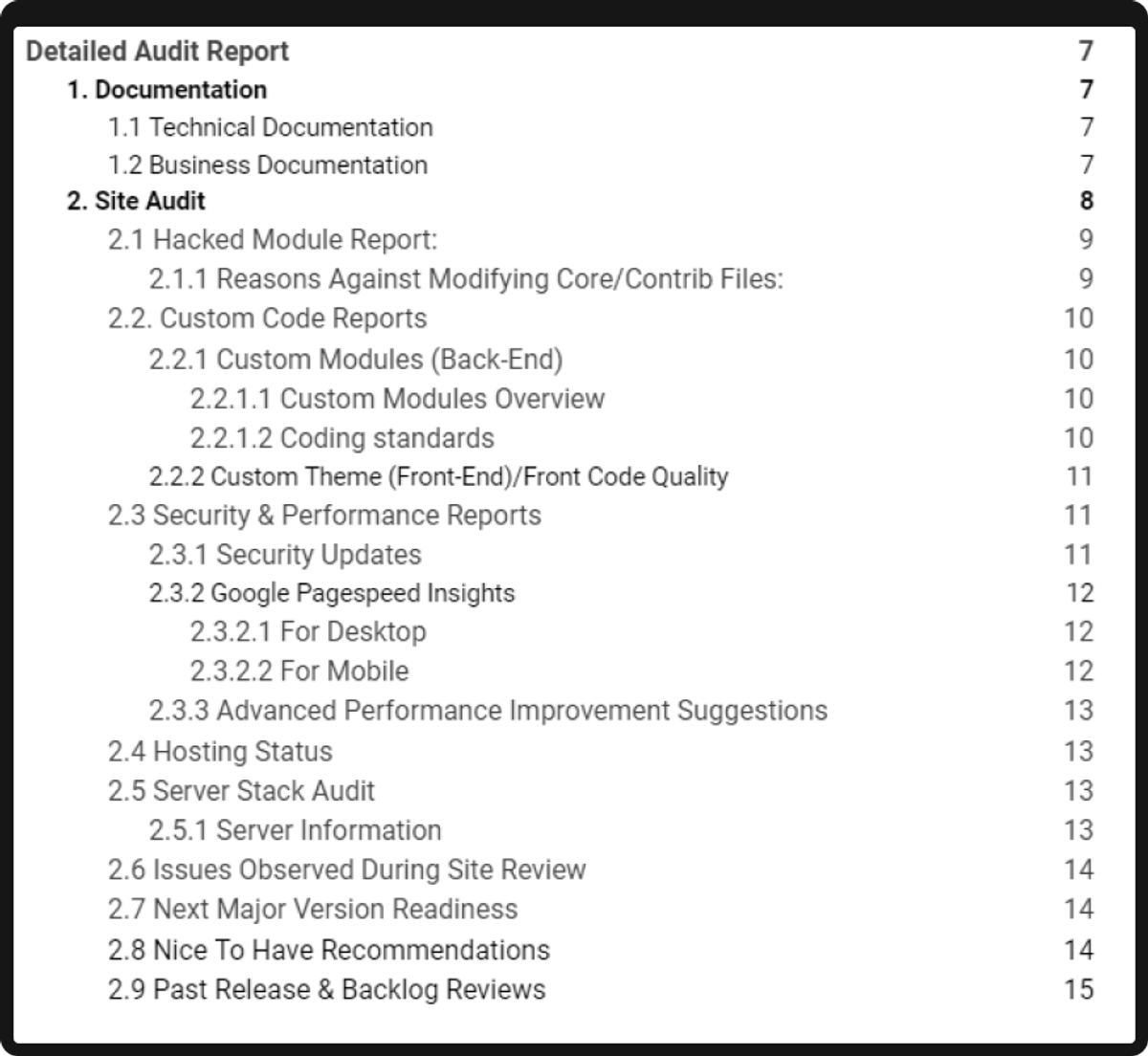Detailed web platform audit report