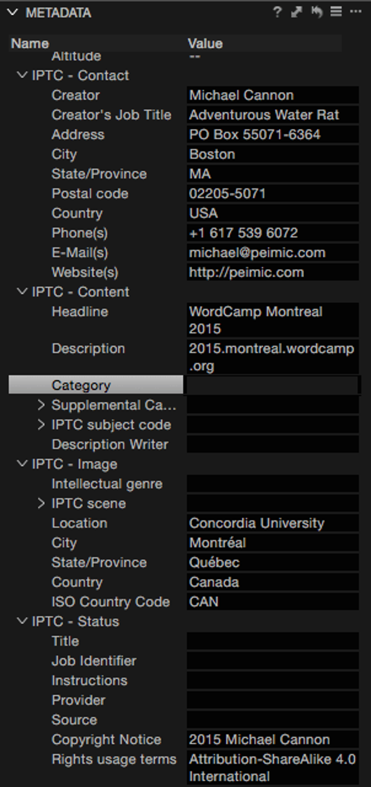 Image metadata examples