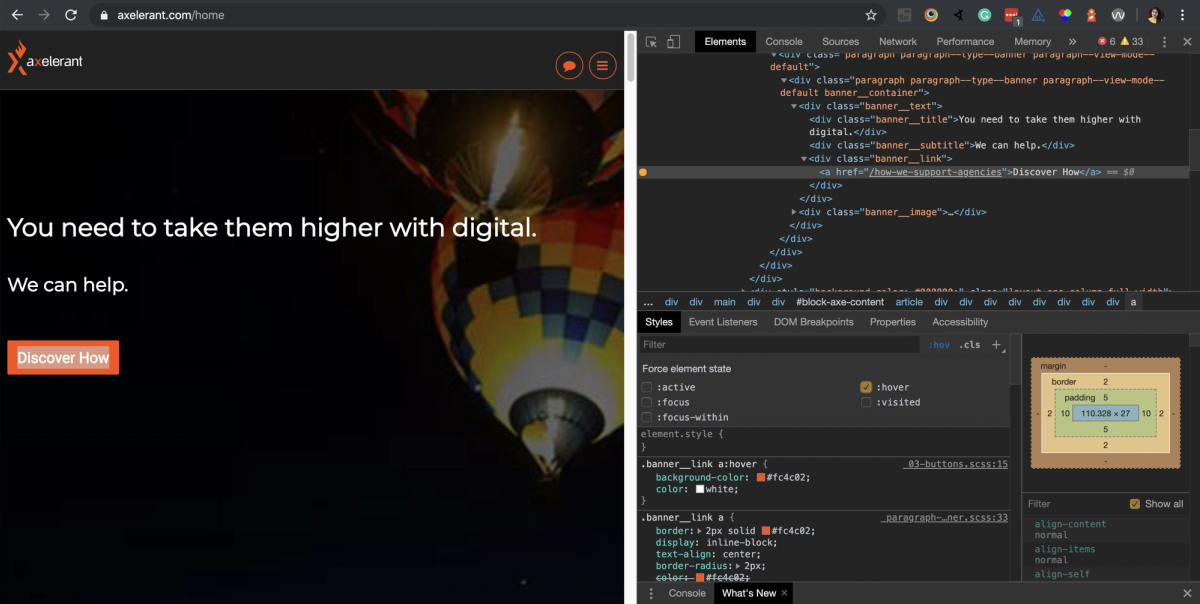 Figure 28. Dev tools for hover