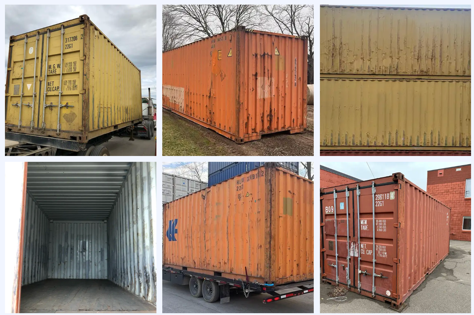 Cargo Worthy containers with typical surface rust and dents
