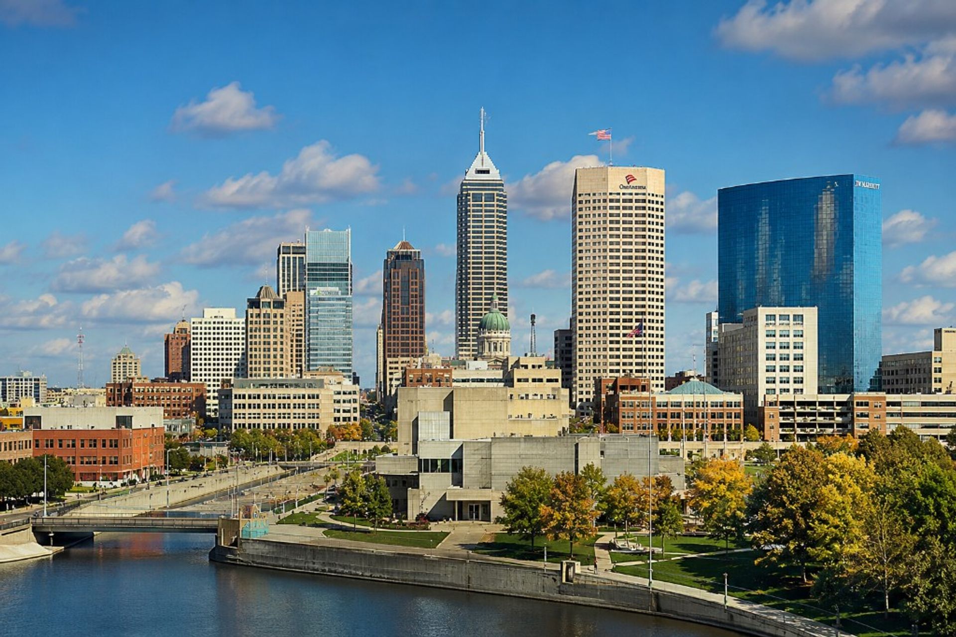 Indianapolis Indiana skyline with Salesforce Tower and White River State Park