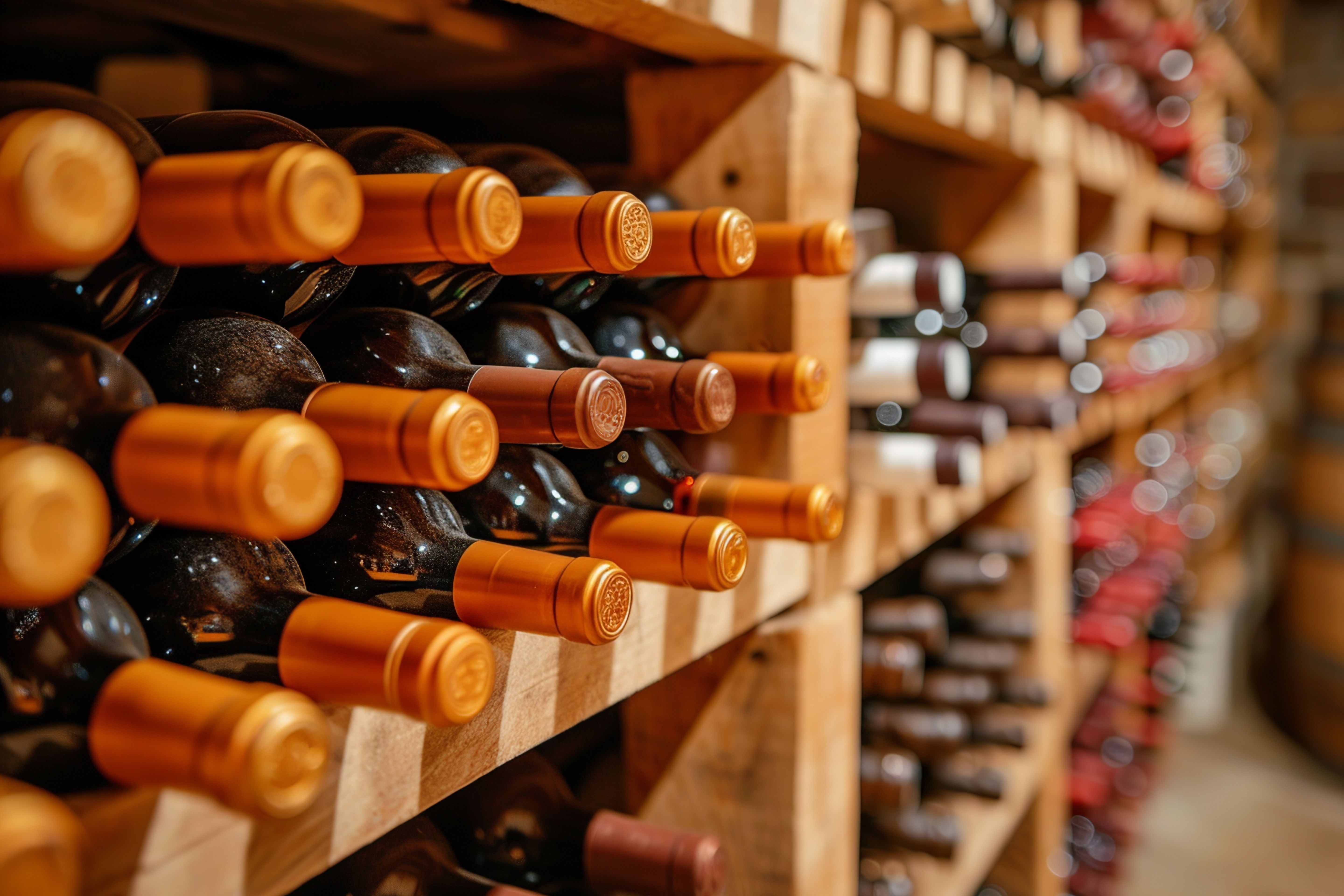 Wine bottles in a private cellar illustrating how to organize bottles.