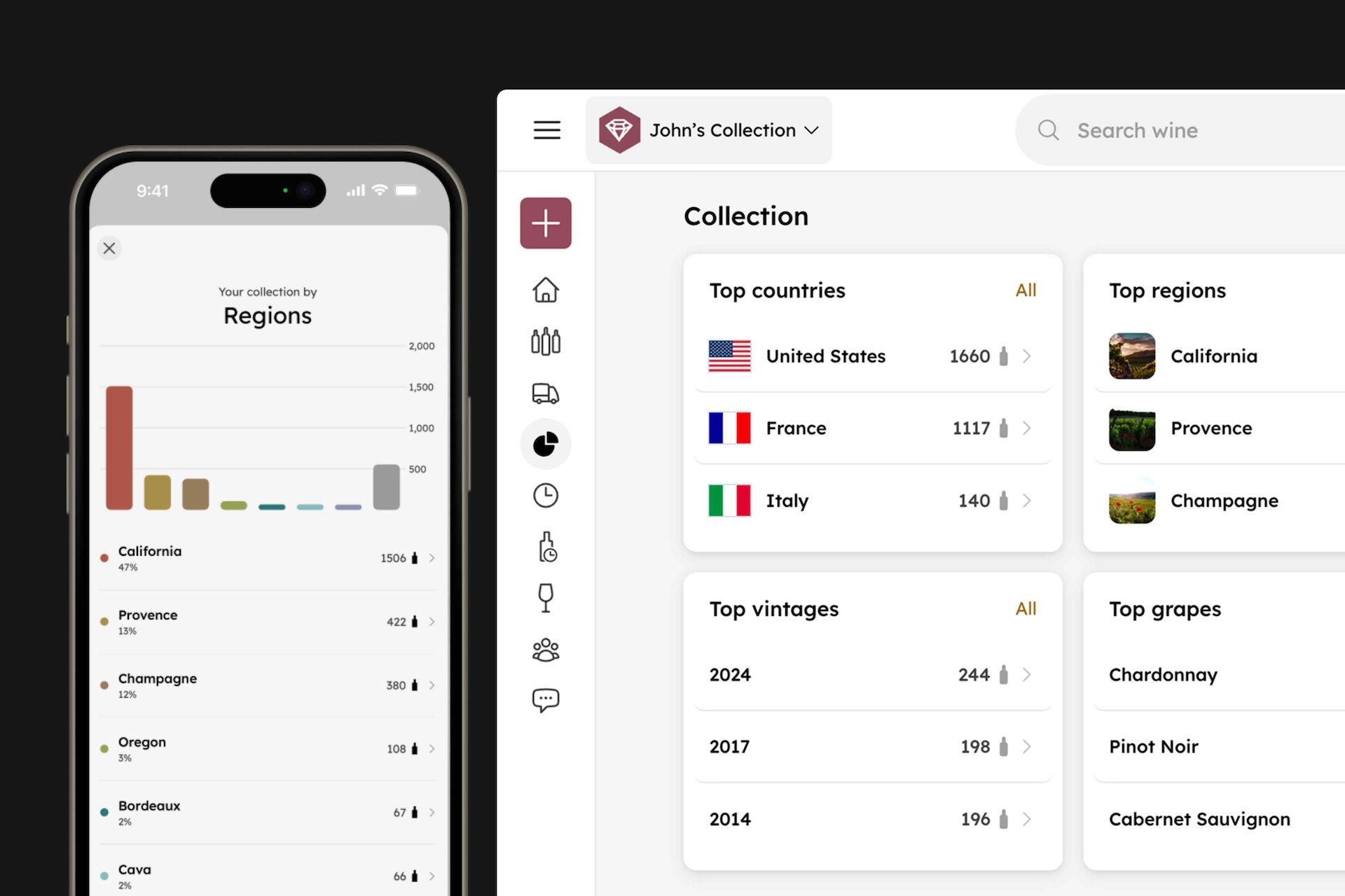 Device mockups display screenshots of InVintory's new Collection Analytics features.