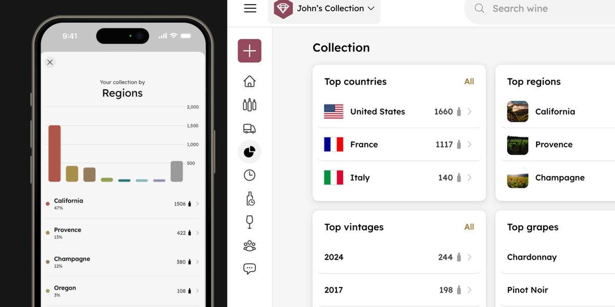Device mockups display screenshots of InVintory's new Collection Analytics features.