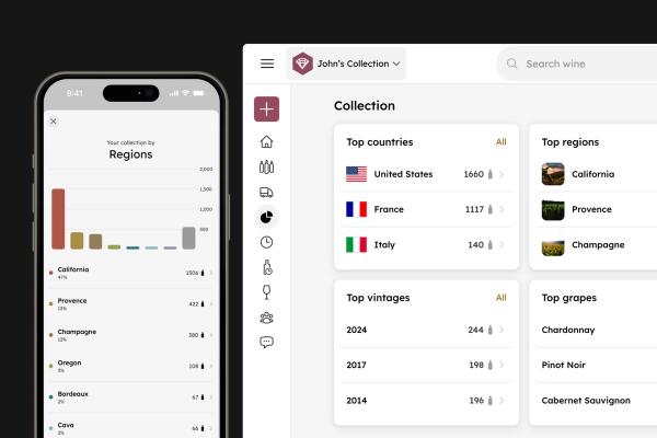 Device mockups display screenshots of InVintory's new Collection Analytics features.