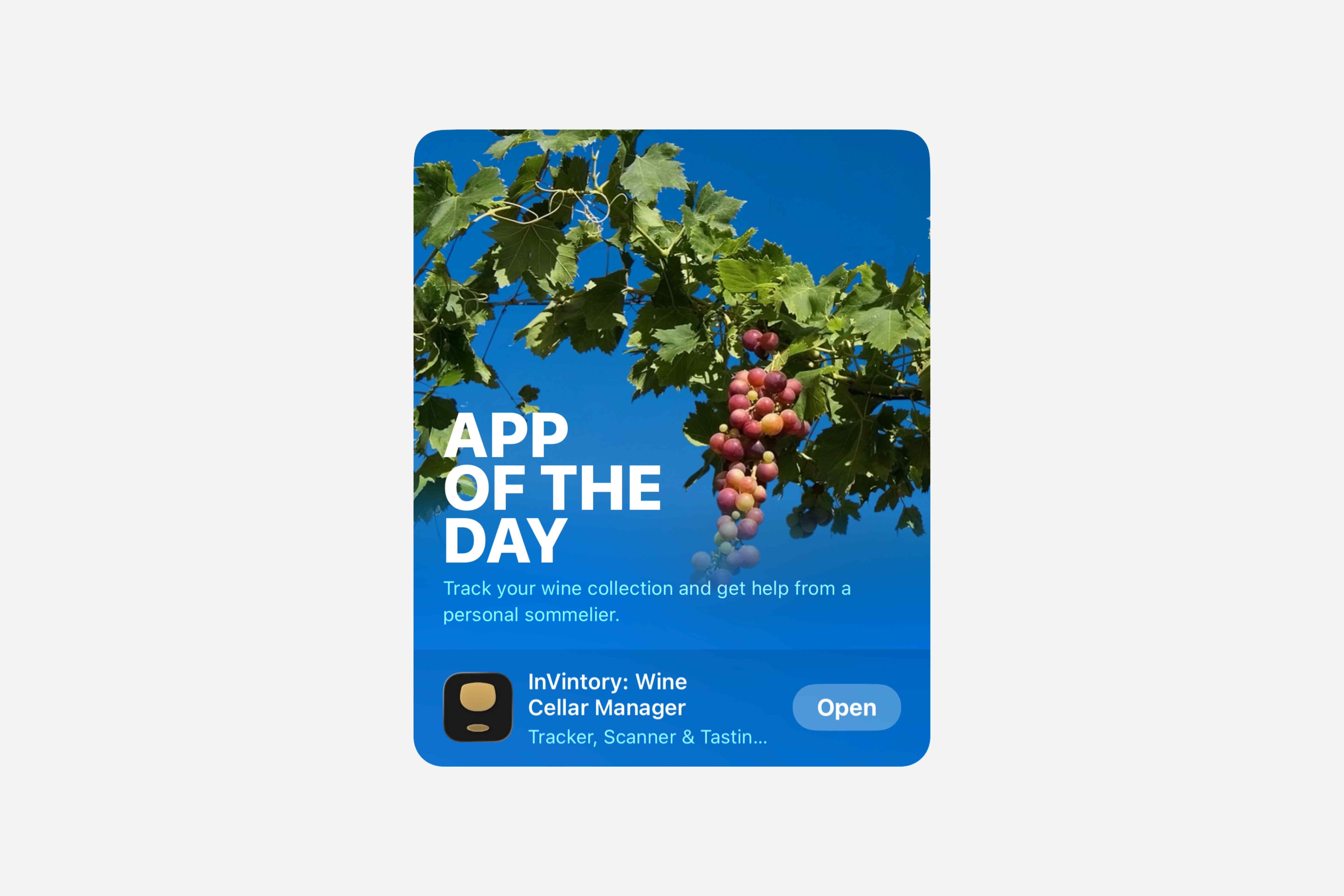InVintory's feature card on Apple's App of the Day page.
