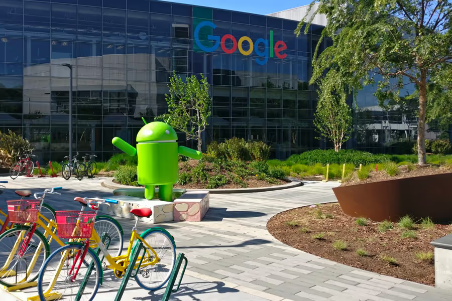 An image of Google HQ in the sun