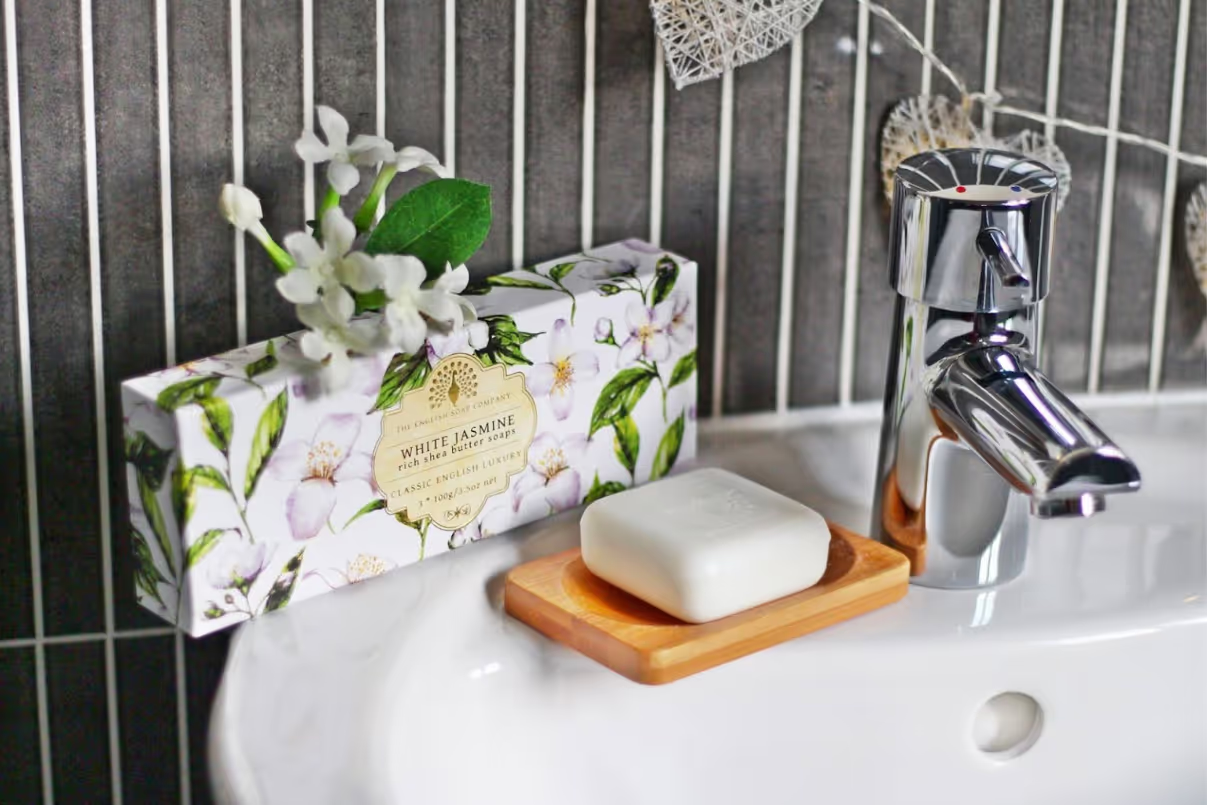 Soap and packaging sitting on the side