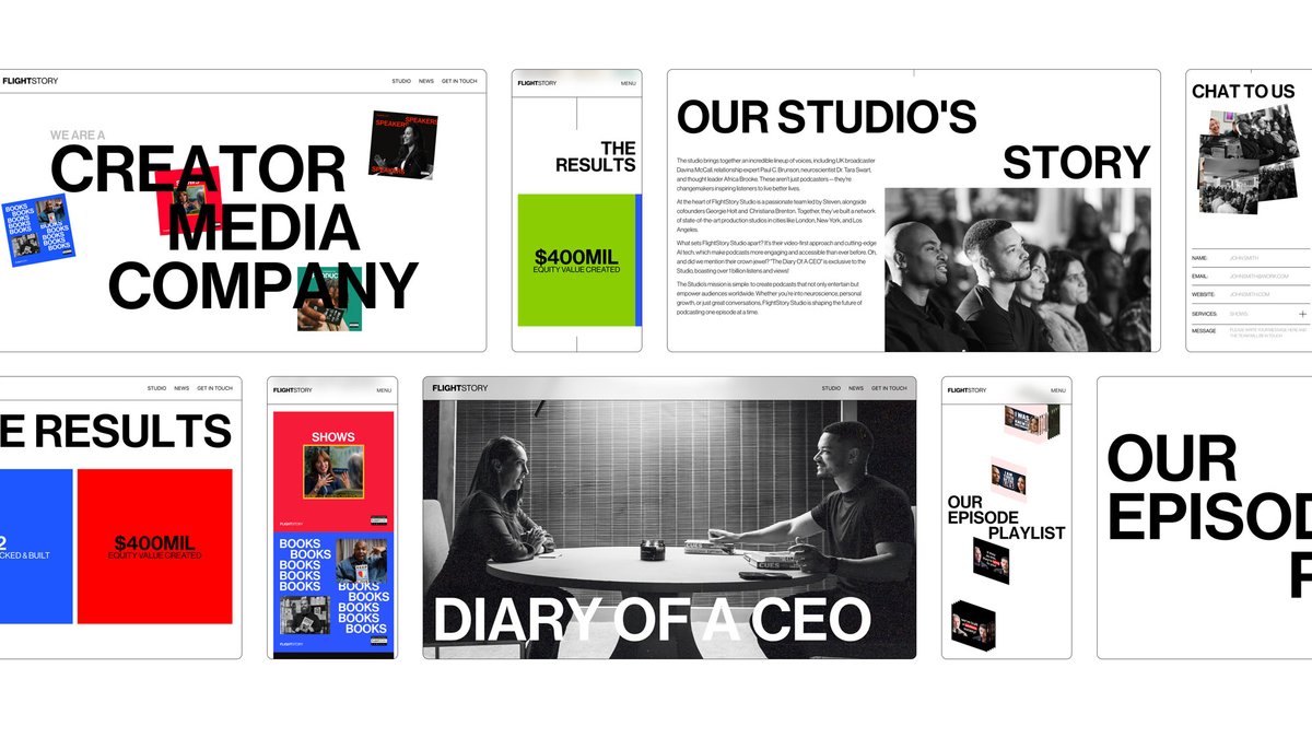 A collage of FlightStory website screenshots on desktop and mobile
