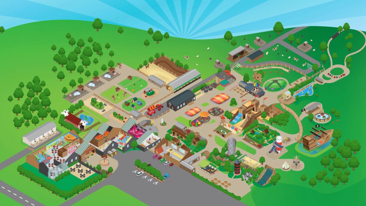 A map of Fishers Farm in an illustrated style
