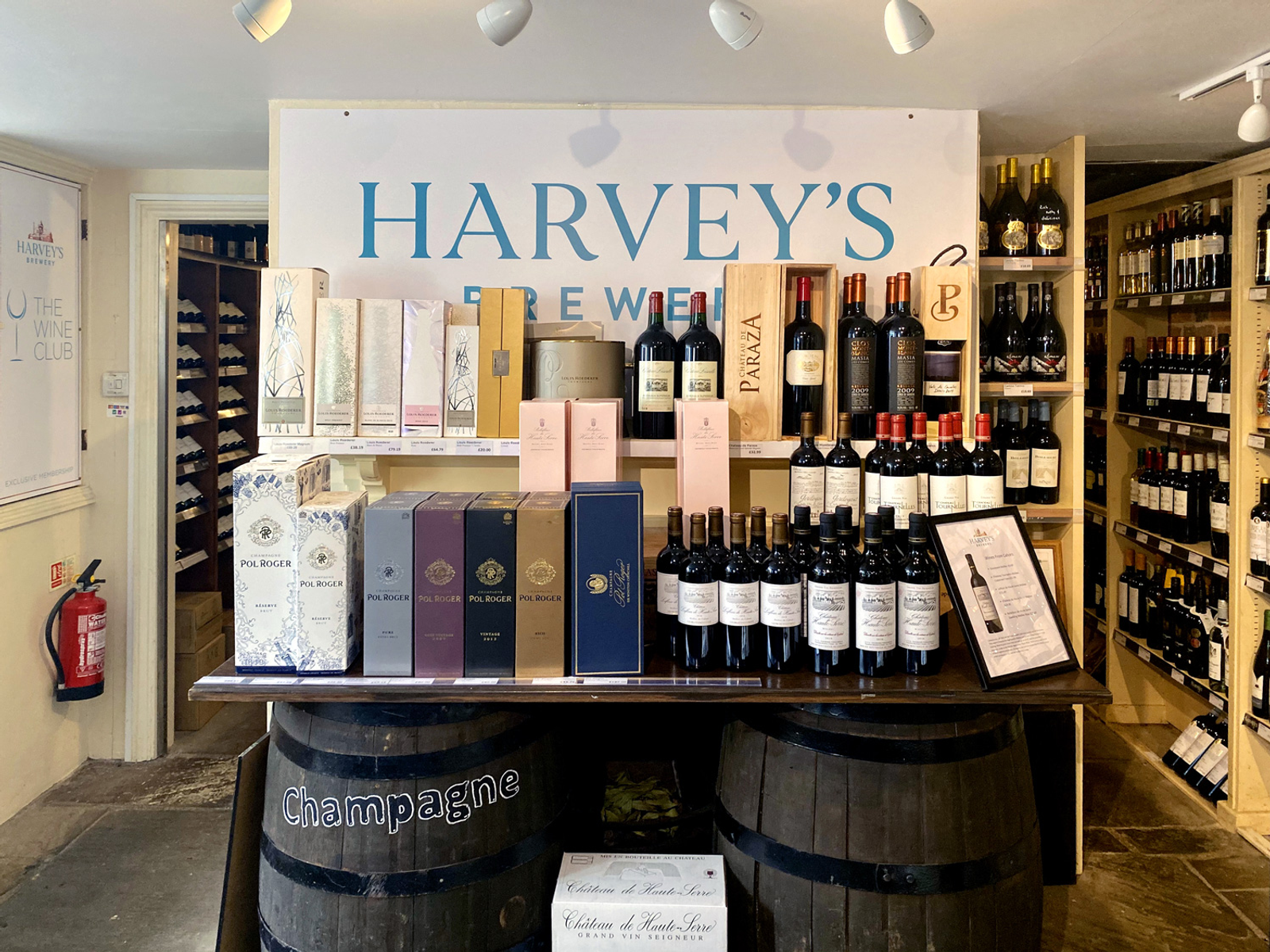The interior of Harvey's store with various alcoholic beverages on display