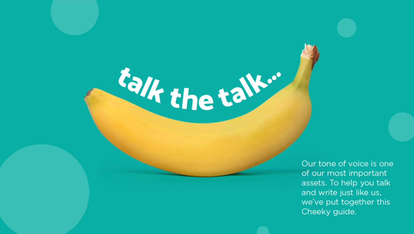 A banana on a teal background with the text 'talk the talk'
