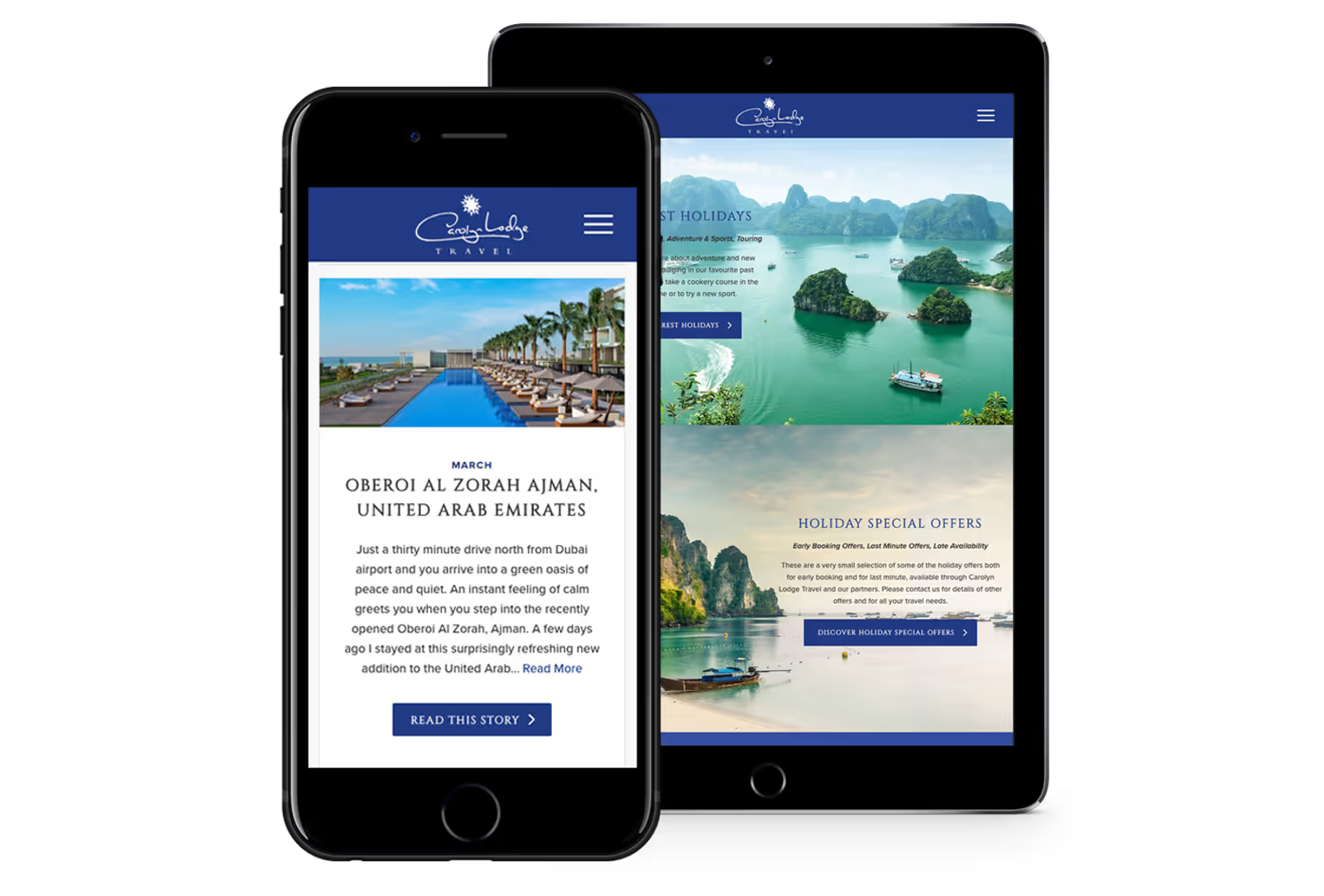 A mockup of the Carolyn Lodge website on mobile and tablet
