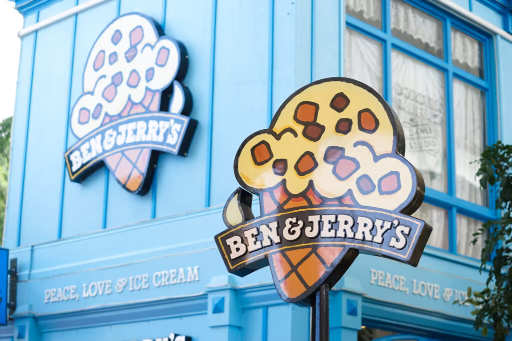 Ben & Jerry's Ice Cream Logo on a blue building