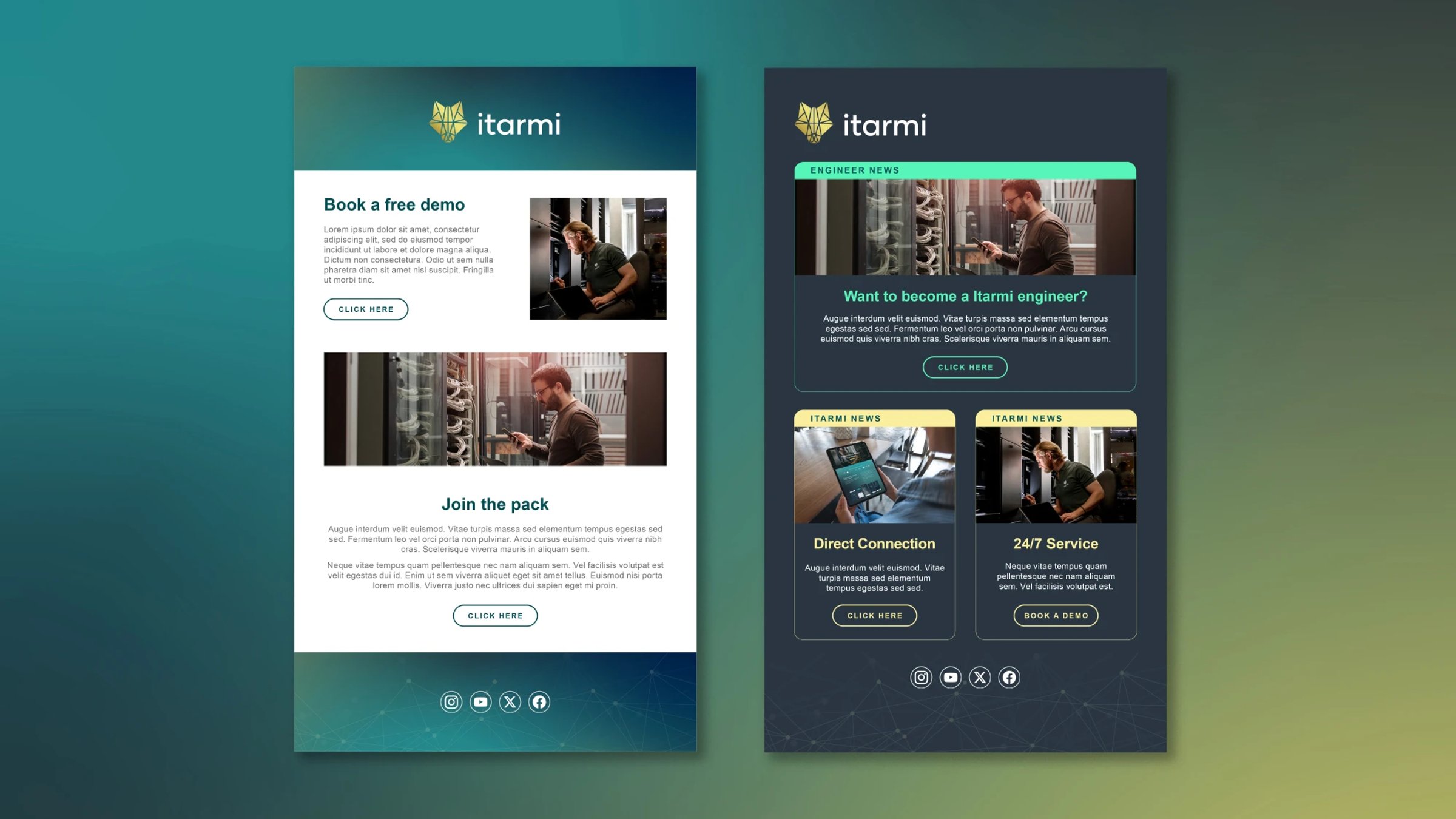 Two Itarmi email template mockups