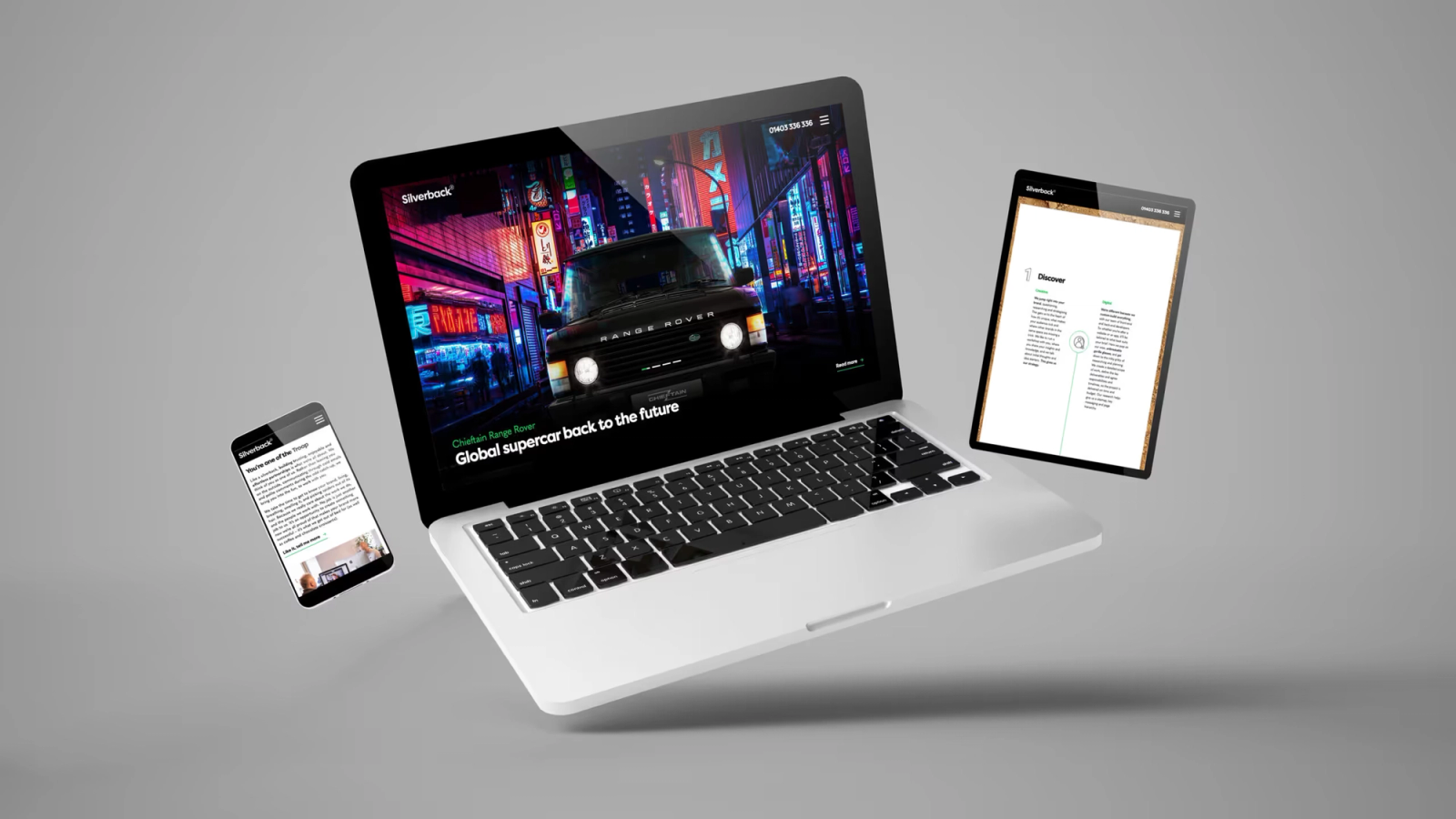 Mockups of the Chieftain website on desktop, tablet and mobile