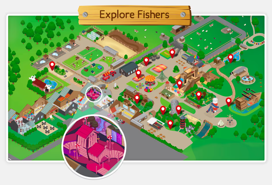 A mockup of the Fishers Farm interactive map