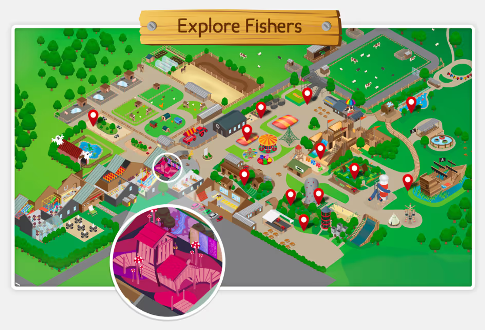 A mockup of the Fishers Farm interactive map