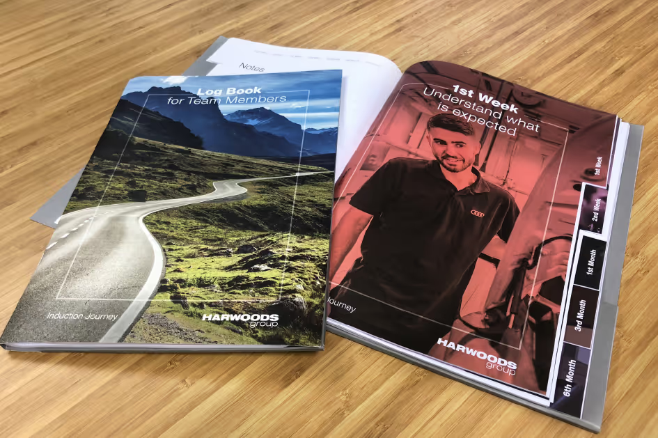 Harwoods brochures on a wooden table