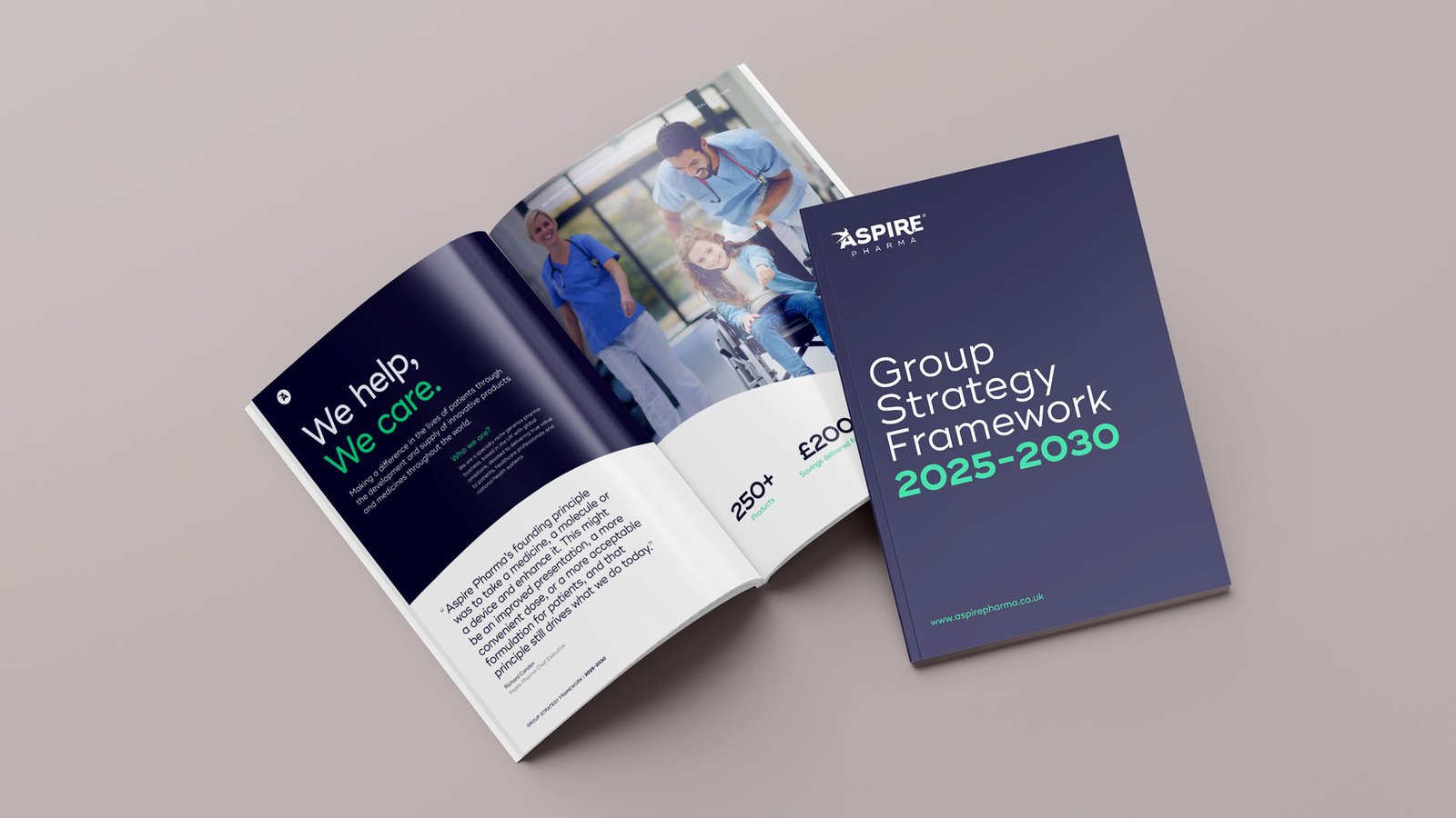 A booklet mockup of the Aspire group strategy framework