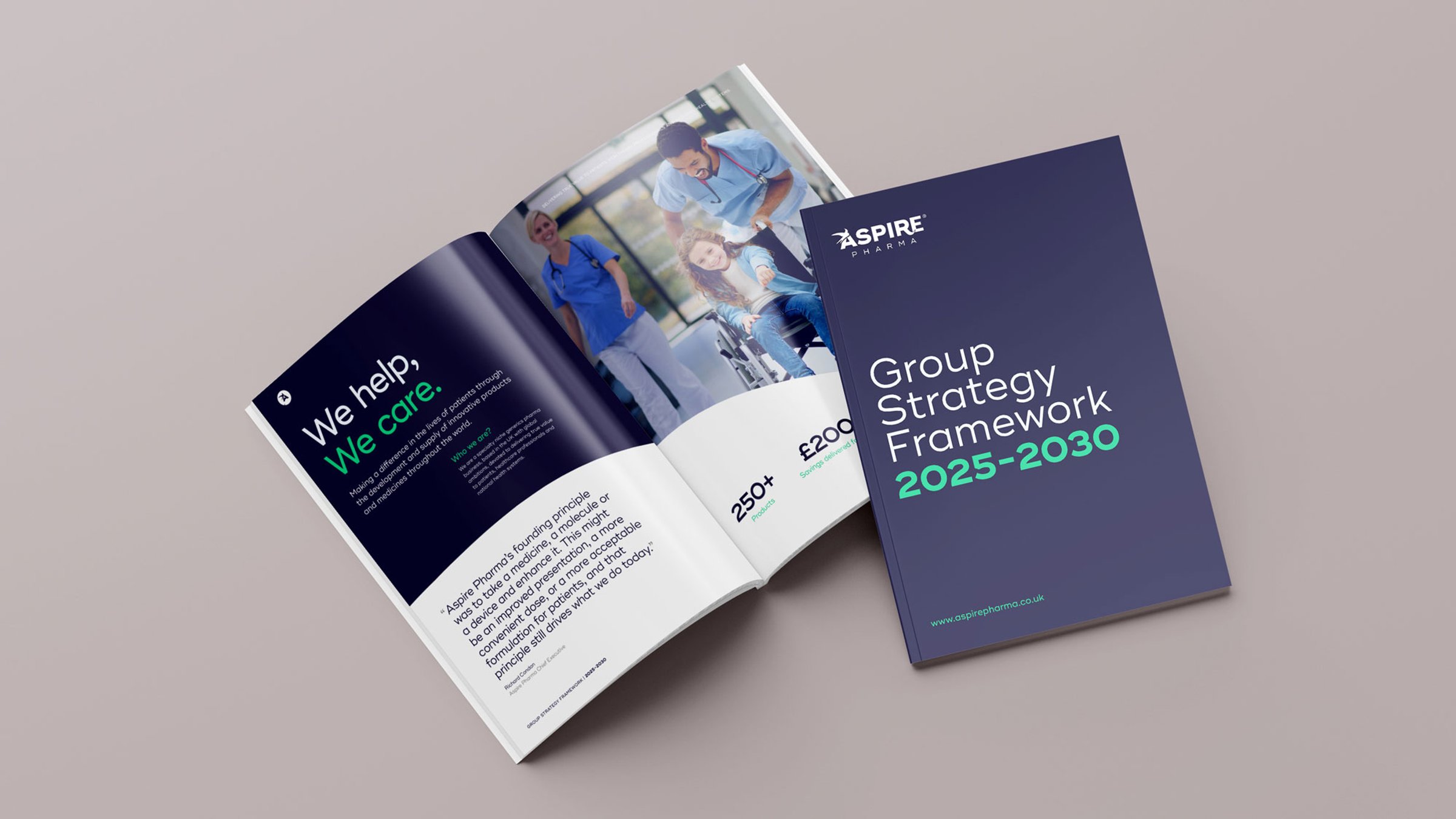 A booklet mockup of the Aspire group strategy framework