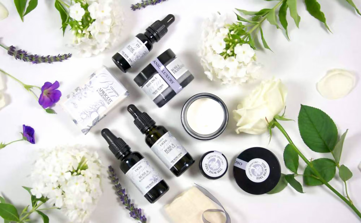 Beauty products on display on a table