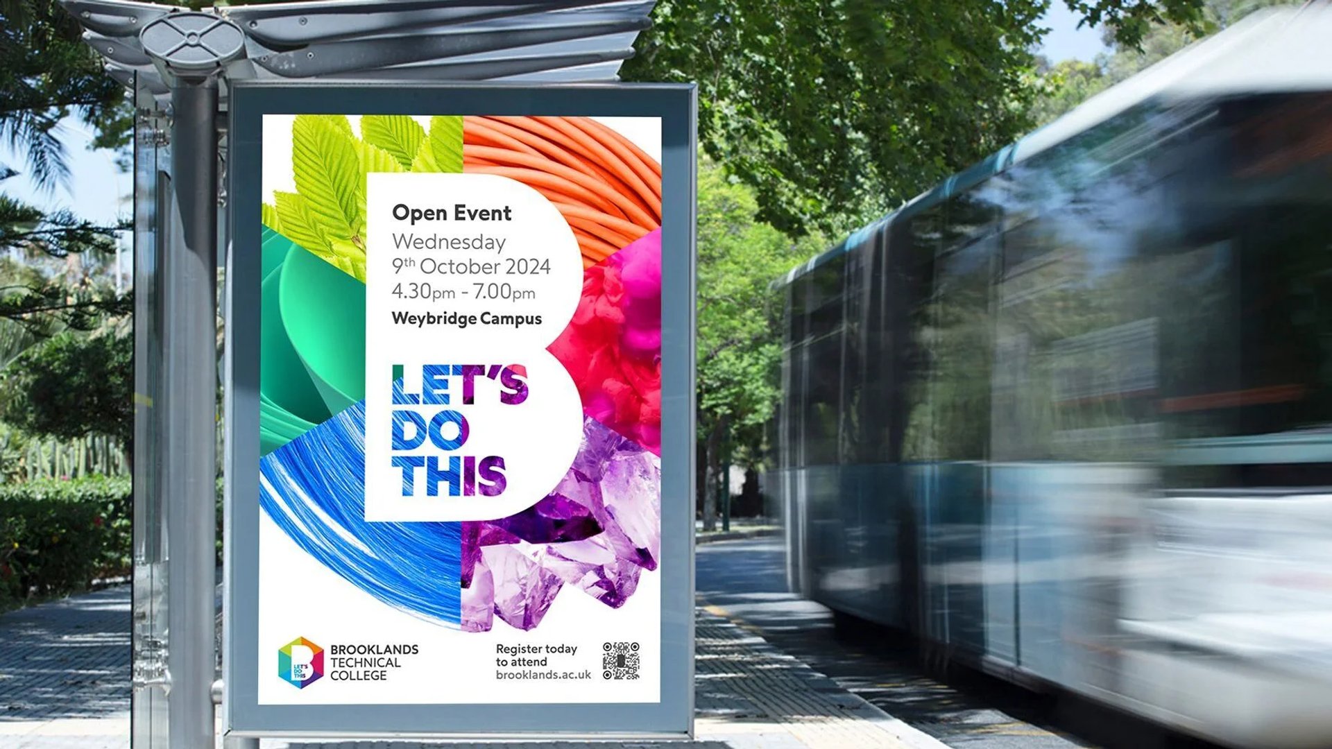 A bus stop graphic for Brooklands