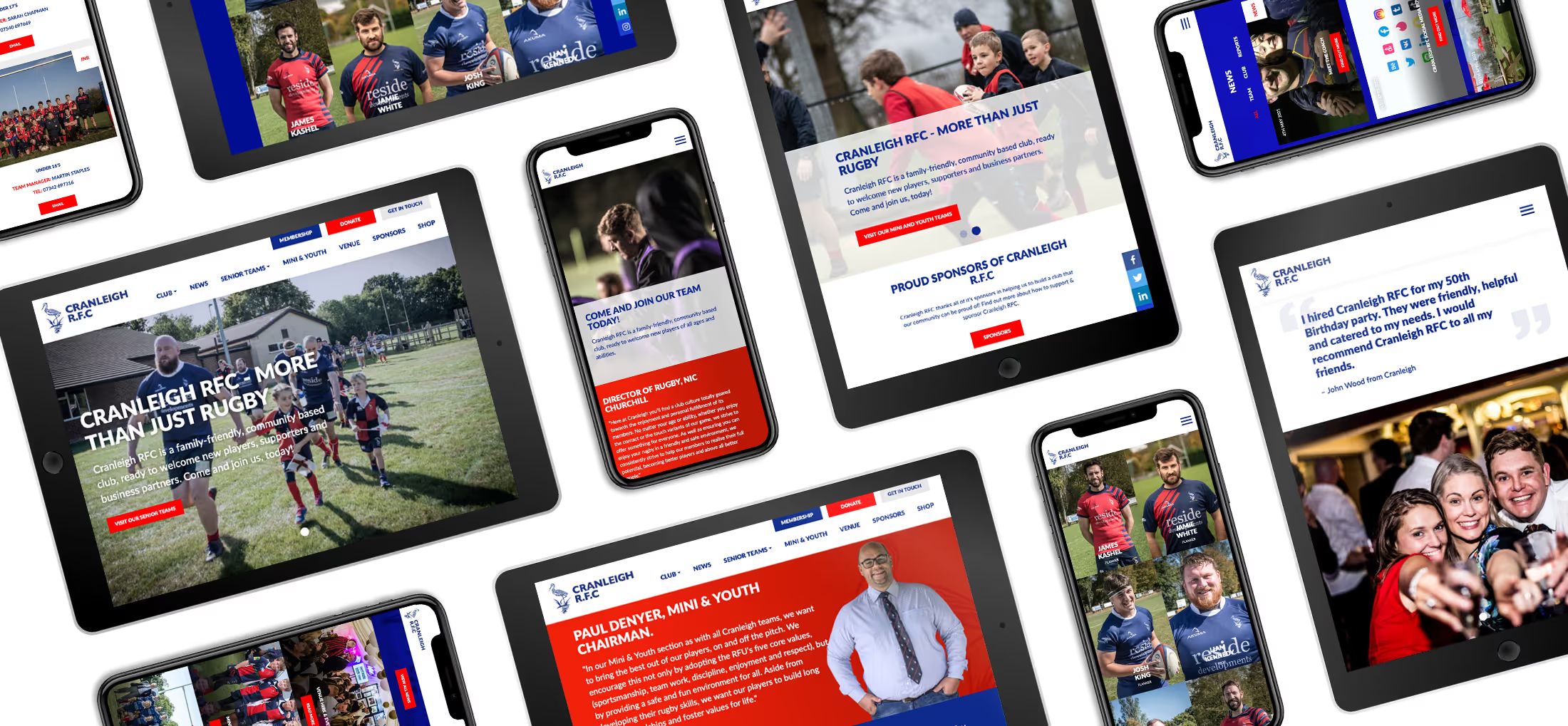 A collage of website screenshots from the Cranleigh RFC website
