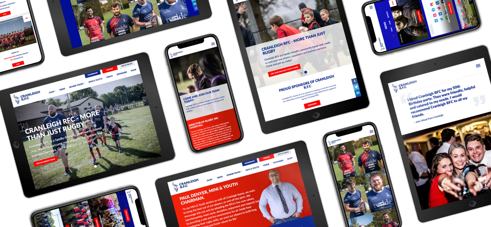 A collage of website screenshots from the Cranleigh RFC website