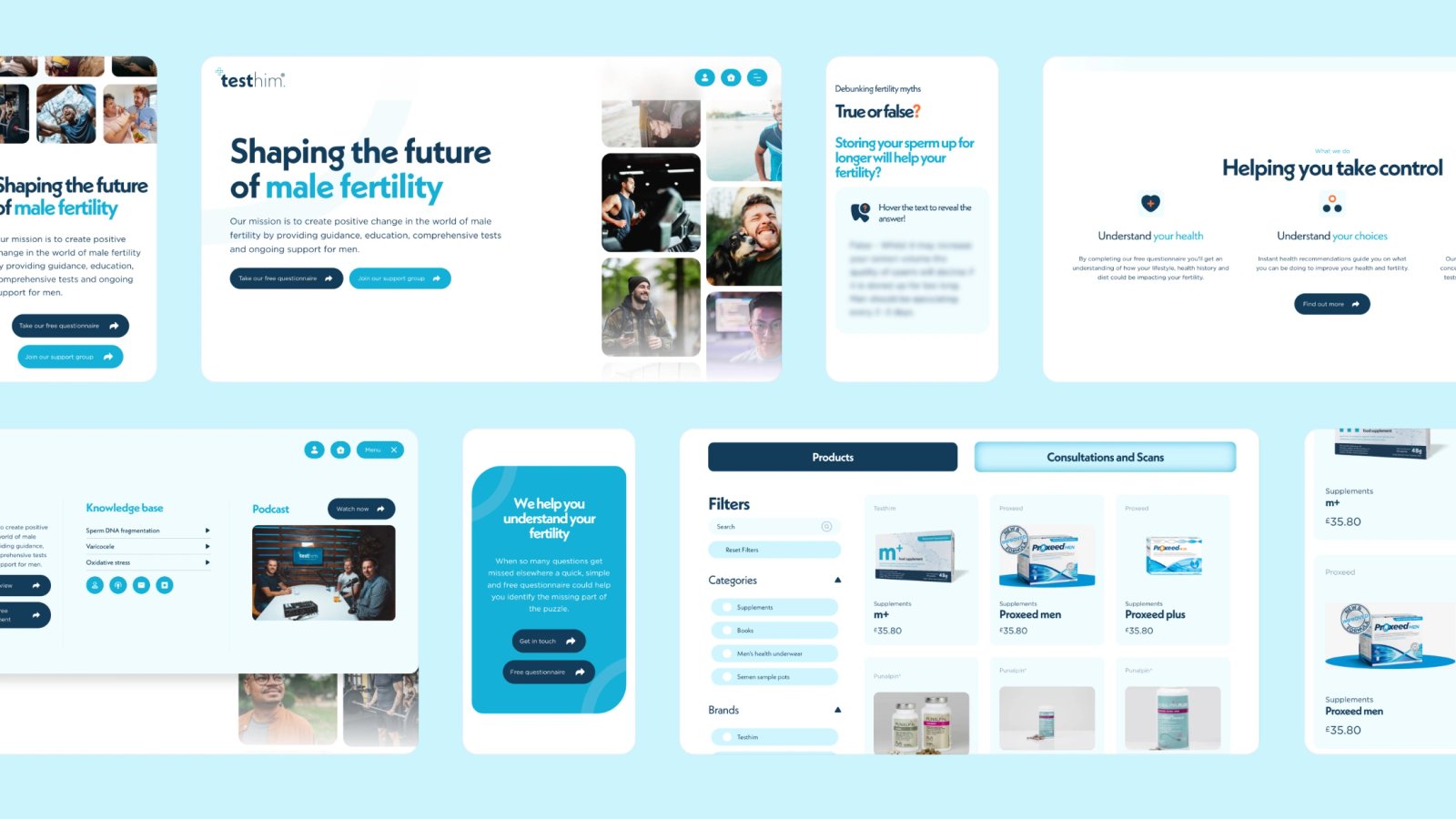 A collage of images from the Testhim website