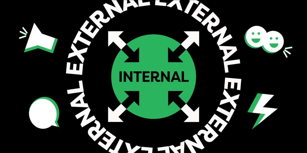 A graphic in Silverback branding about internal and external comms