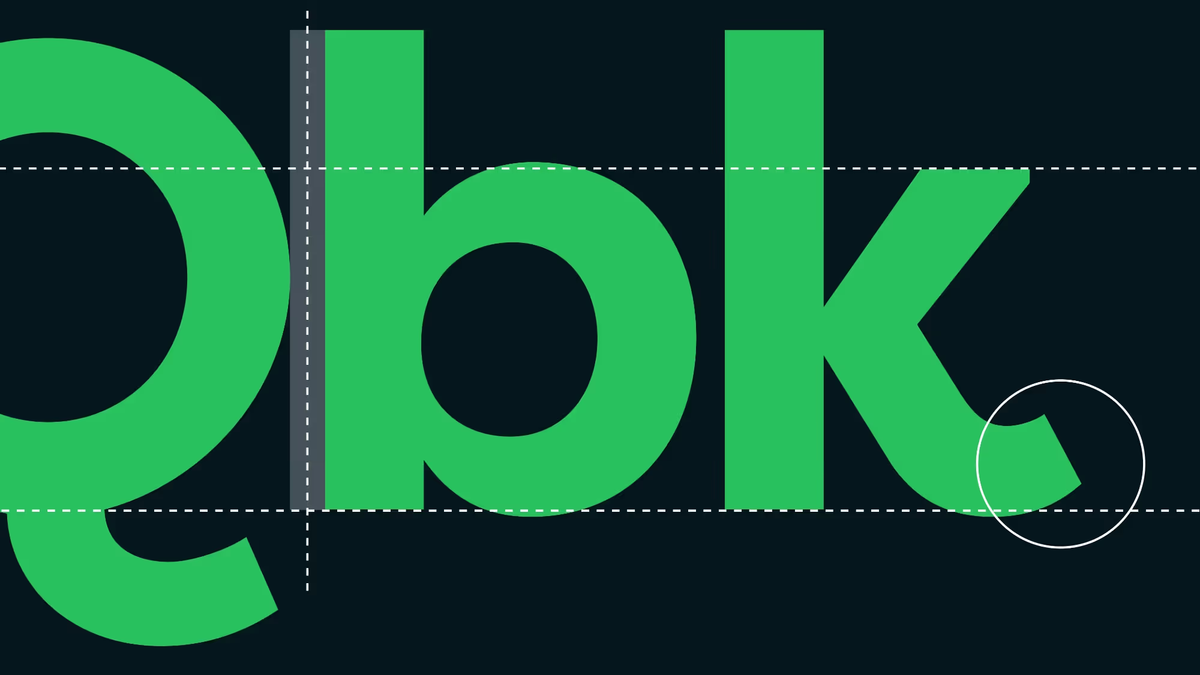 The letters Qbk with guide lines