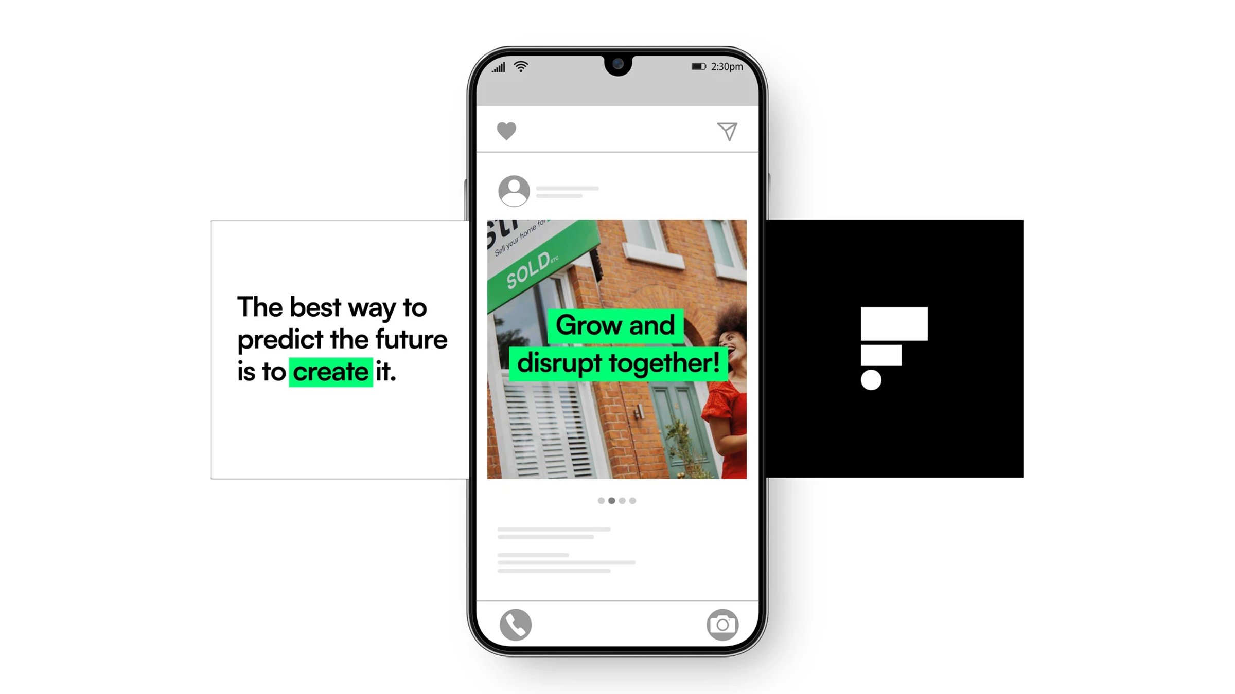 A selection of Instagram images on a mobile mockup of Freston Ventures