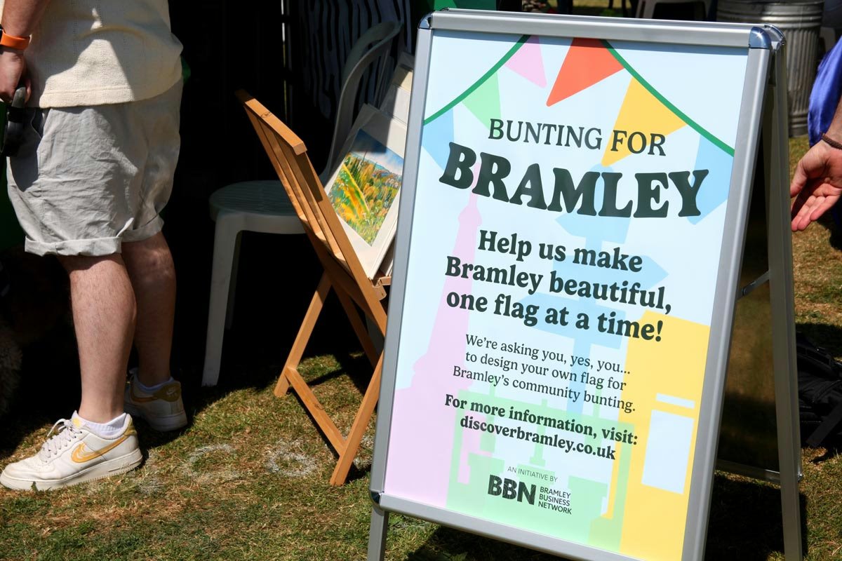 Discover Bramley branded signage on a gazebo at a community event
