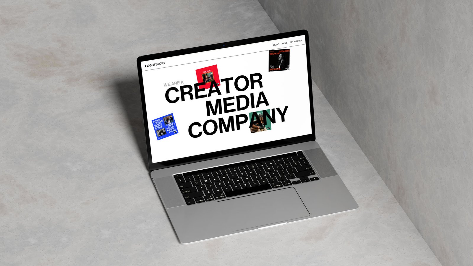 A laptop mockup of the FlightStory website