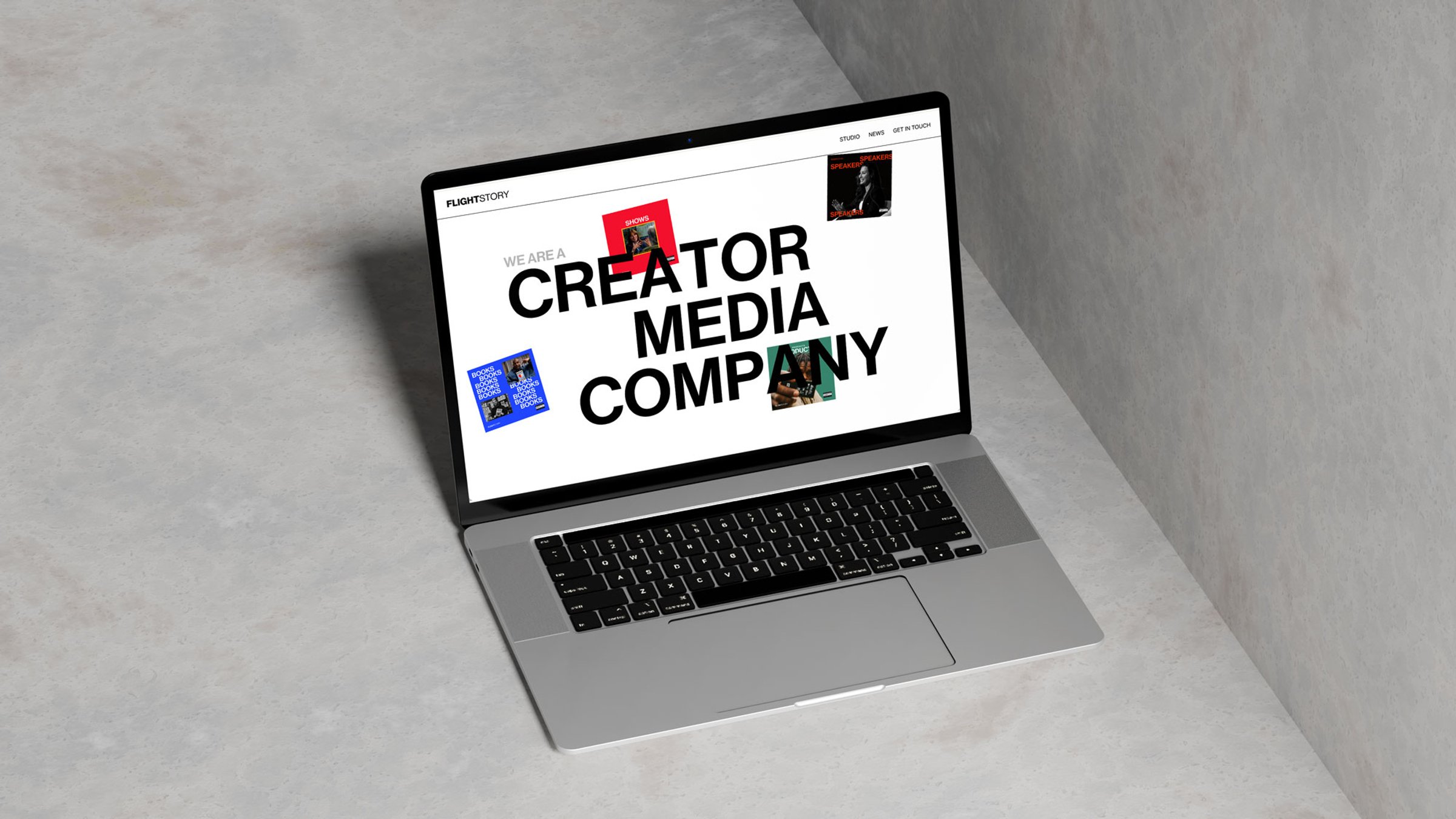 A laptop mockup of the FlightStory website