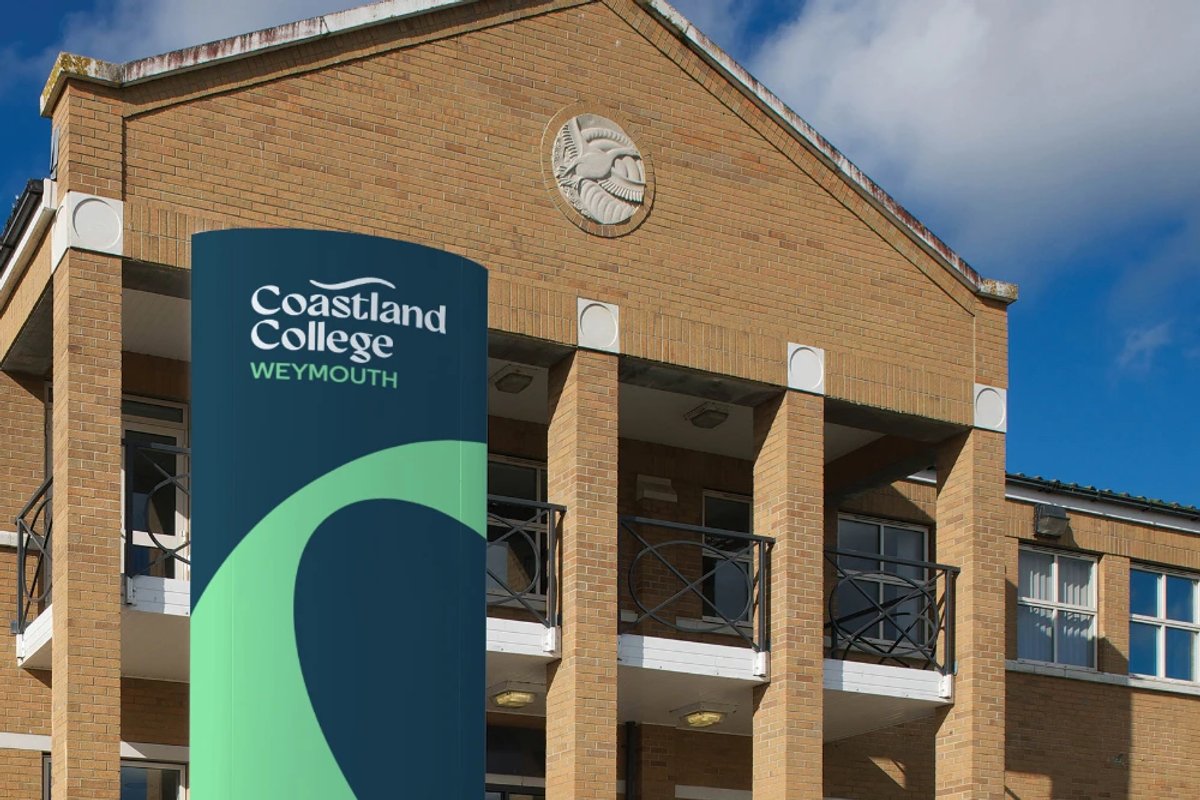 A sign that says Coastland College Weymouth in the Coastland Branding