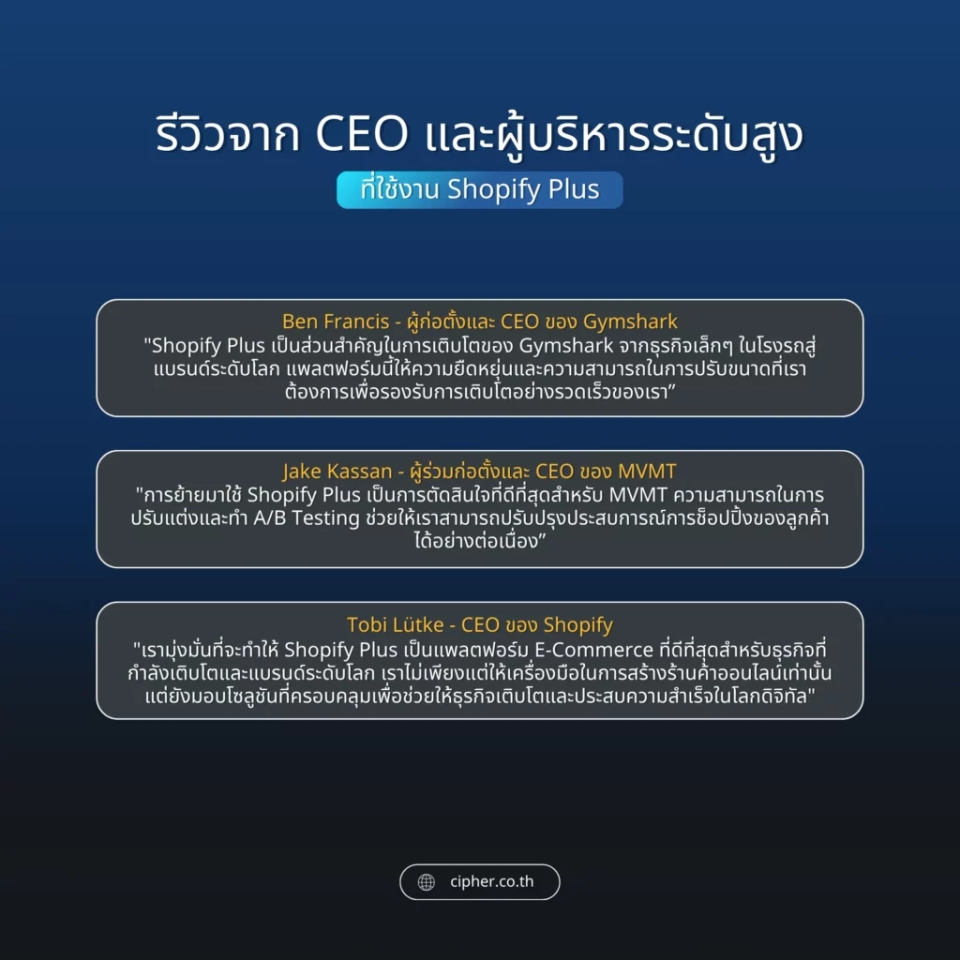 รีวิวจาก CEO ที่ใช้ Shopify Plus