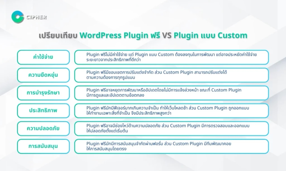 WordPress Plugin ฟรี VS Plugin แบบ Custom