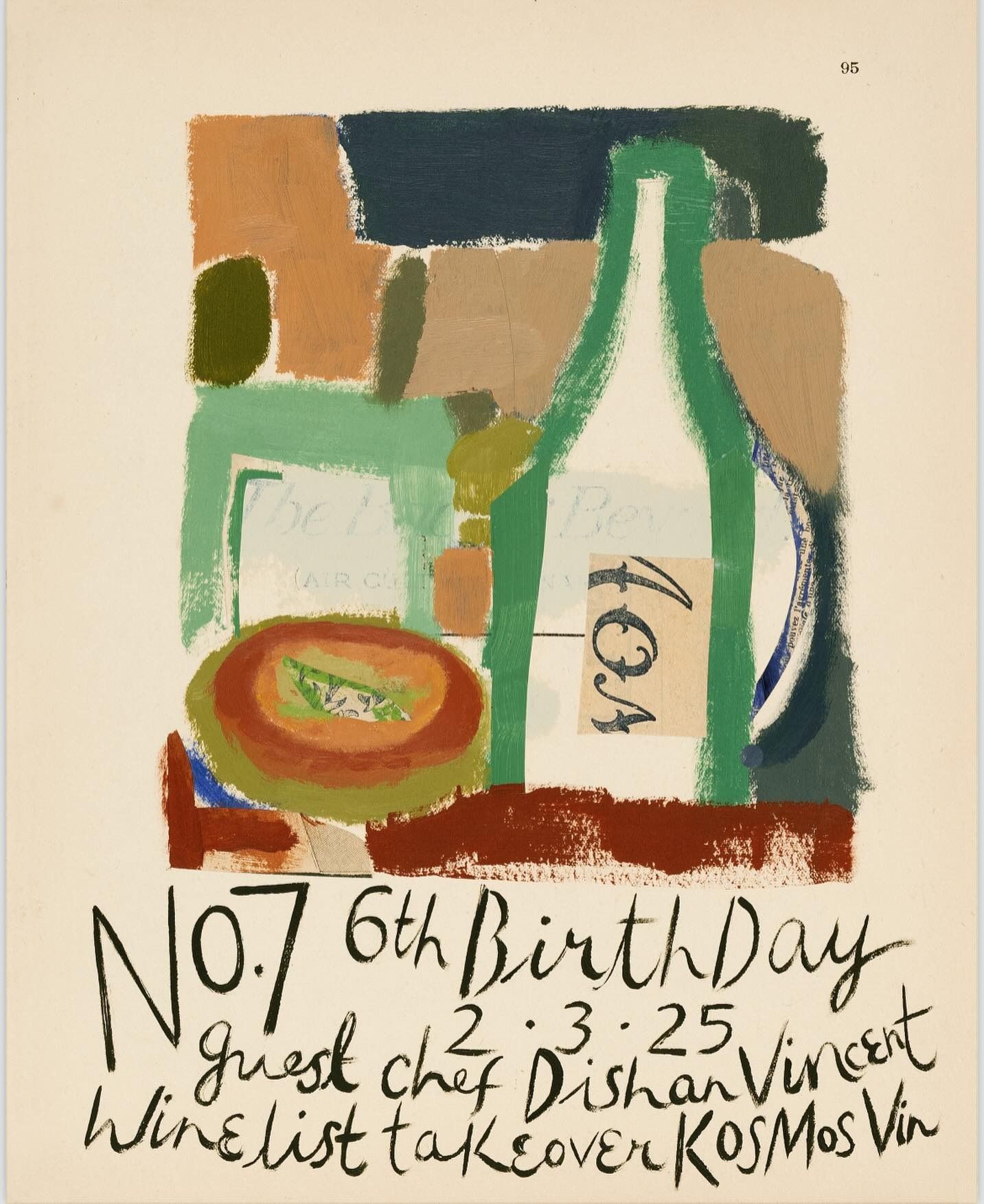 Hand-painted poster for a No.7 birthday dinner with Dishan as guest chef