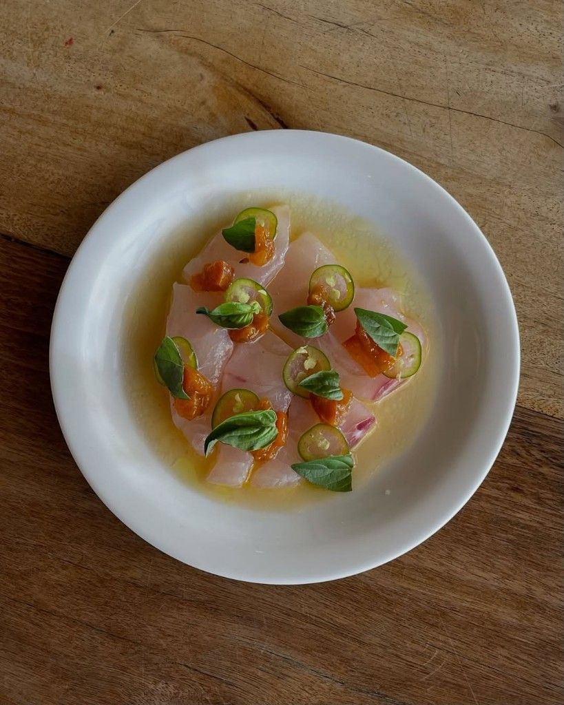 Kingfish crudo with basil, chilli and citrus dressing