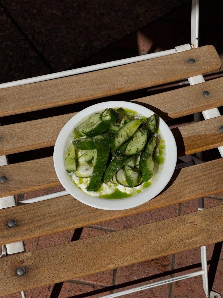 Cucumber and dill salad over whipped curd