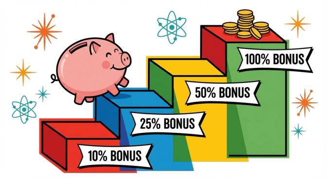 A tiered progress bar or staircase graphic showing four reward levels, with a cartoon piggy bank at the top representing Receipt Hog's new Hog Levels system