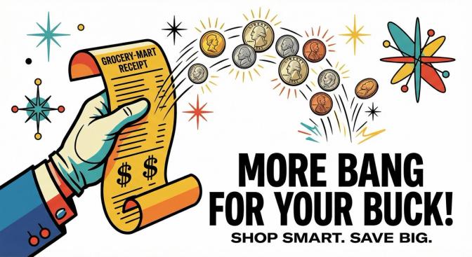 A hand holding a paper receipt with coins bouncing out of it