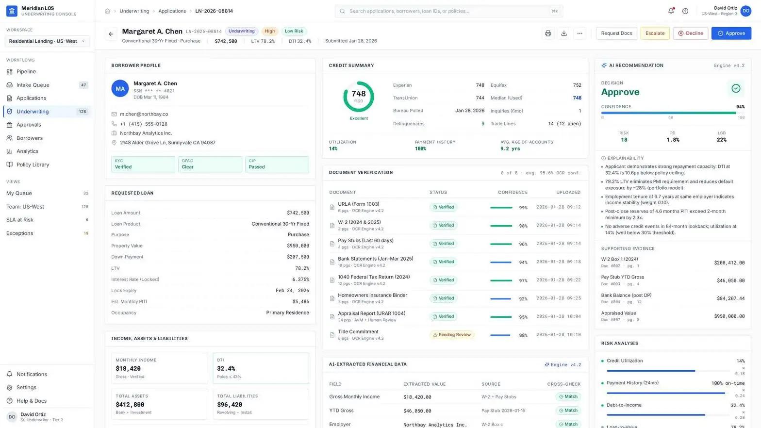 Agentic AI Lending Decision Intelligence Platform — underwriting decision support and policy validation view