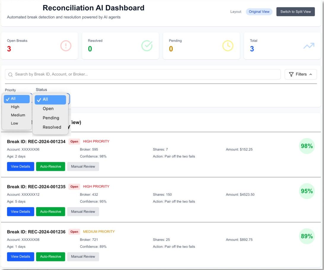 Intra-Suspense Account Reconciliation AI Assistant — resolution validation and audit dashboard