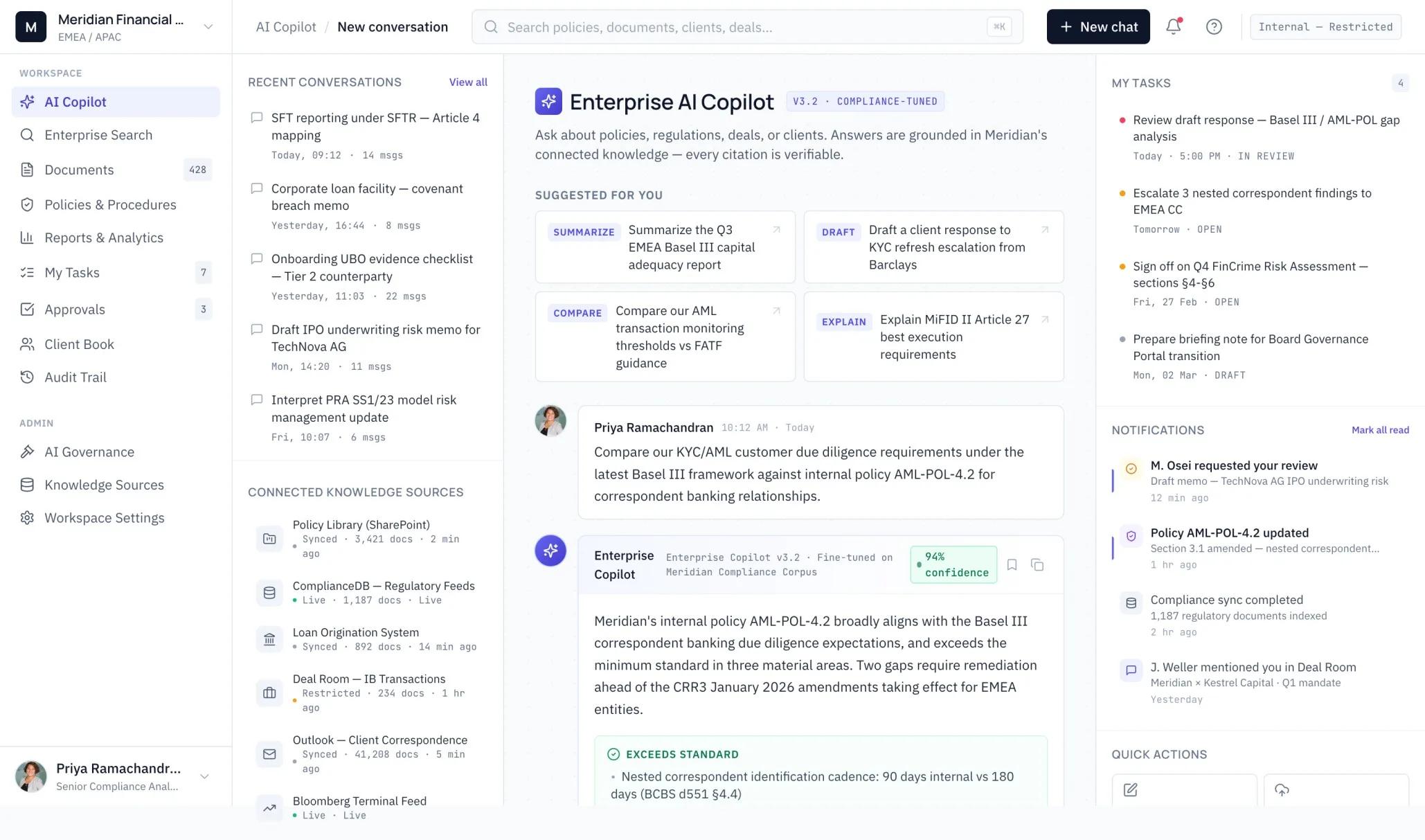 AI Copilot for Business Users — enterprise knowledge assistant and workflow automation dashboard