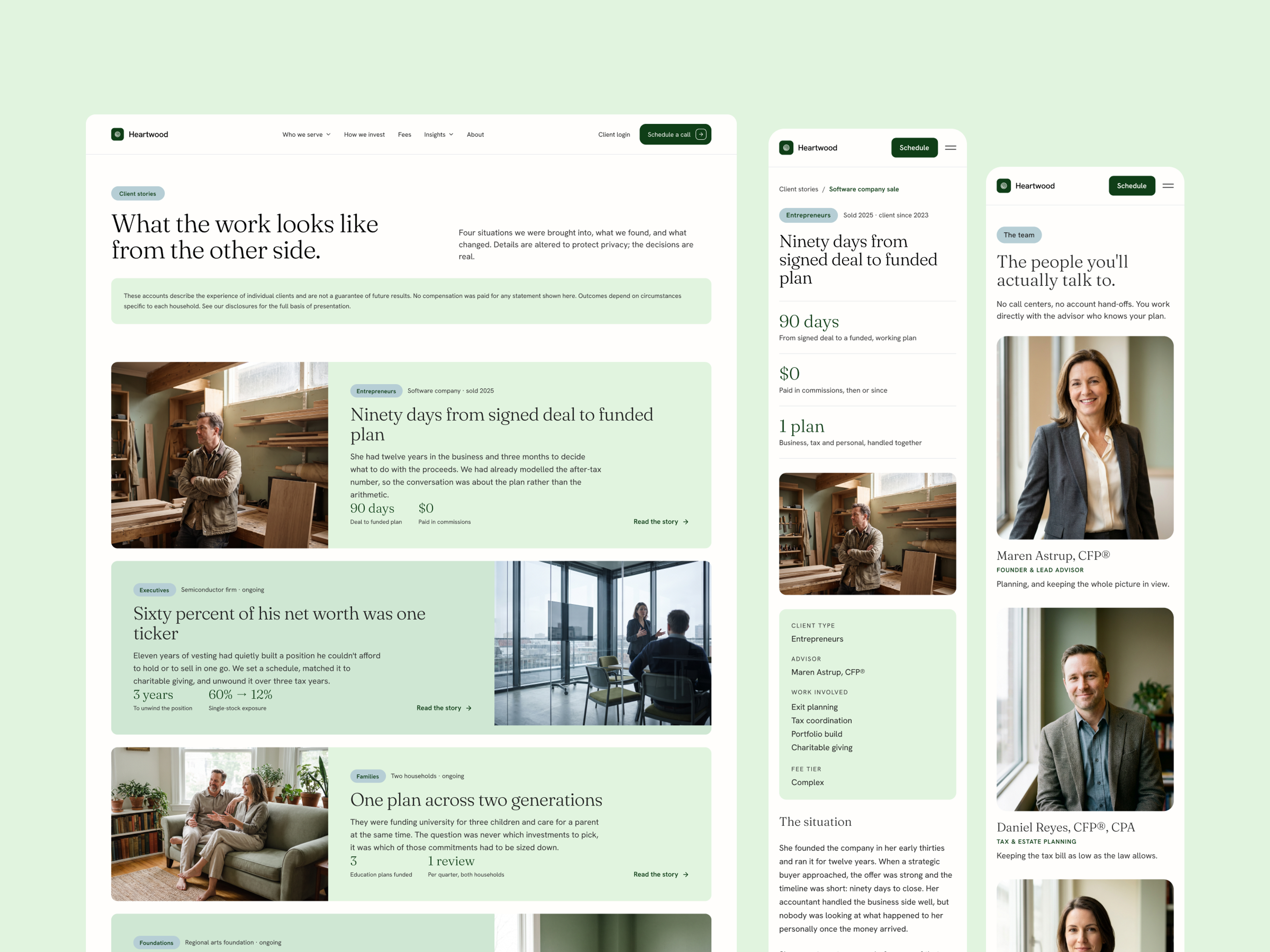 Heartwood Client stories and Team pages