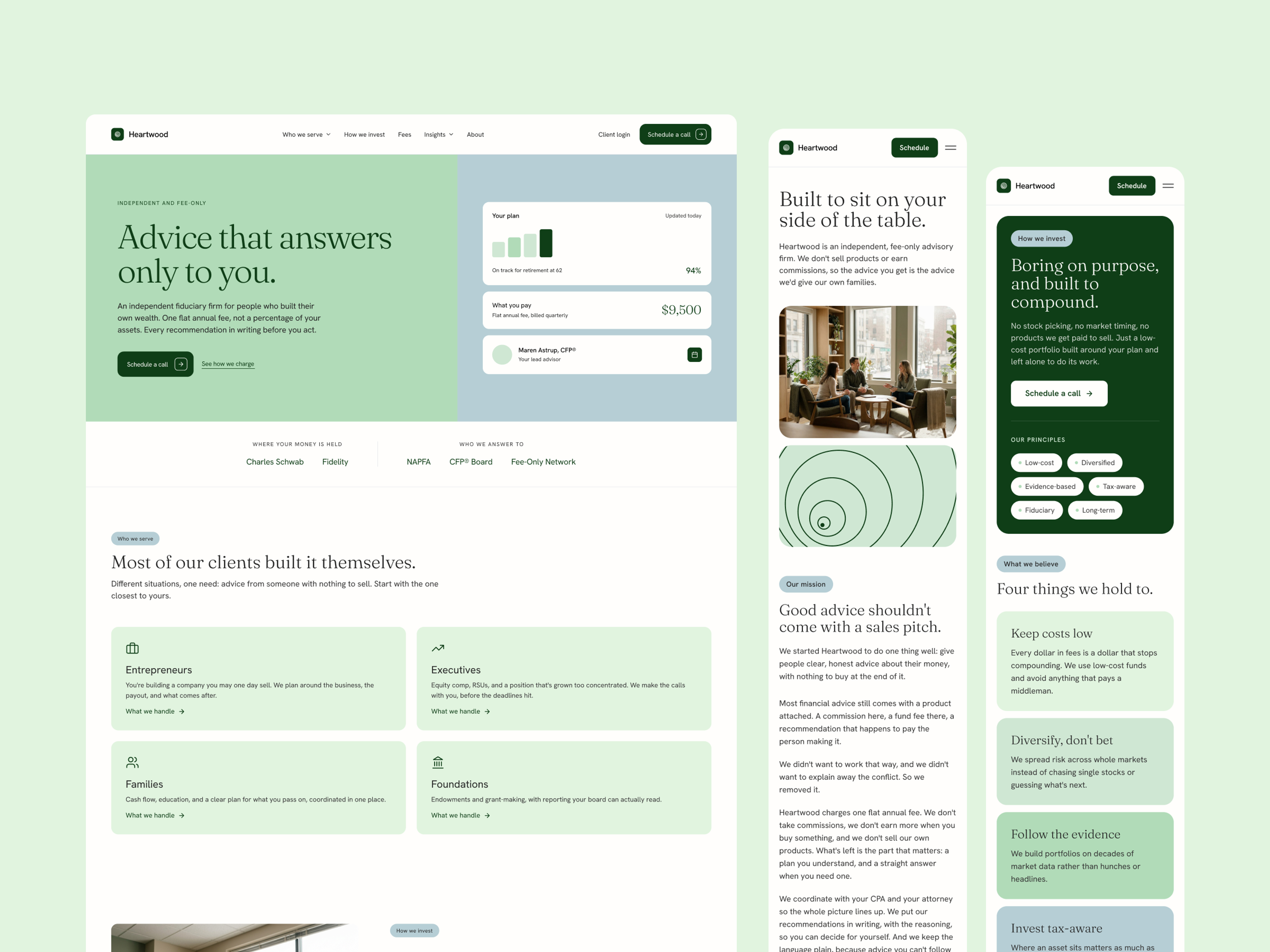 Heartwood homepage and core pages